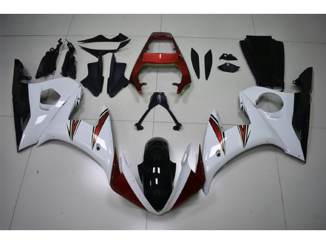 2003-2004 Accents Blanc Brillant & Rouge Yamaha R6 Carénage Moto 2003-2004 Accents Blanc Brillant & Rouge Yamaha R6 Carénage Moto
