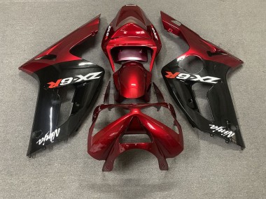 2003-2004 Rouge Brillant & Noir Kawasaki ZX6R Carénage Moto