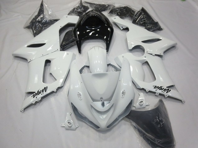 2005-2006 Blanc Brillant Avec Queue Noire Kawasaki ZX6R Carénage Moto 2005-2006 Blanc Brillant Avec Queue Noire Kawasaki ZX6R Carénage Moto