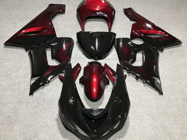 2005-2006 Noir Brillant & Rouge Kawasaki ZX6R Carénage Moto