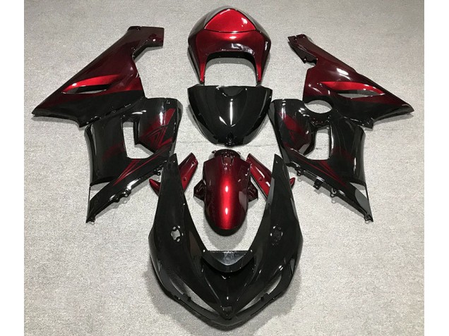 2005-2006 Noir Brillant & Rouge Profond Kawasaki ZX6R Carénage Moto