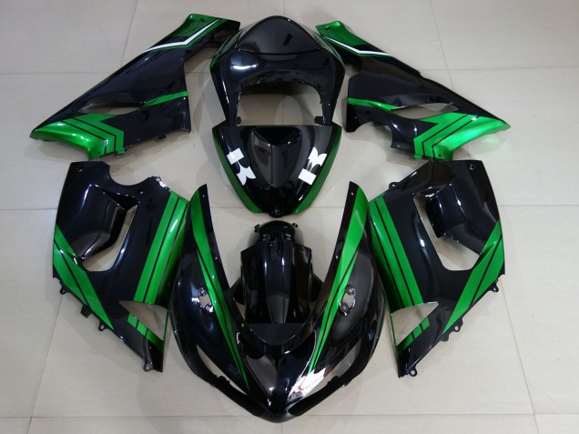 2005-2006 Noir Brillant & Vert Électrique Kawasaki ZX6R Carénage Moto 2005-2006 Noir Brillant & Vert Électrique Kawasaki ZX6R Carénage Moto