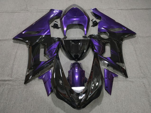 2005-2006 Noir Brillant & Violet Kawasaki ZX6R Carénage Moto 2005-2006 Noir Brillant & Violet Kawasaki ZX6R Carénage Moto