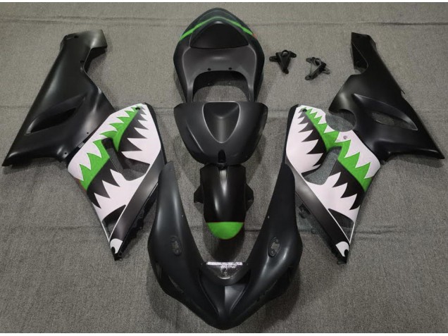 2005-2006 Requin Noir Mat & Vert Kawasaki ZX6R Carénage Moto