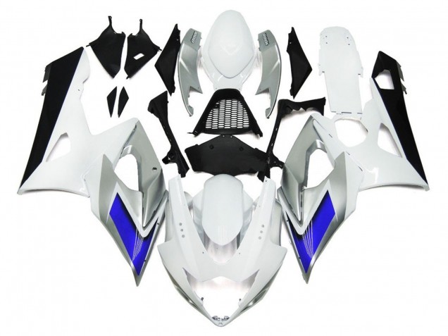 2005-2006 Style Blanc Brillant Avec Des Notes Argentées & Bleues Suzuki GSXR 1000 Carénage Moto