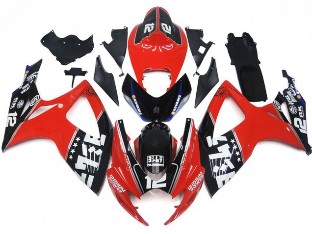 2006-2007 Logos Rouges & Noirs Personnalisés Suzuki GSXR 600-750 Carénage Moto