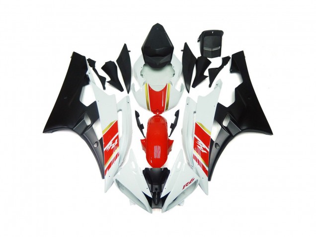 2006-2007 Noir Mat & Rouge Personnalisés Avec Blanc Yamaha R6 Carénage Moto