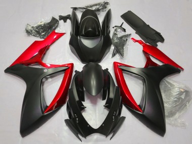 2006-2007 Noir Mat & Rouge Suzuki GSXR 600-750 Carénage Moto