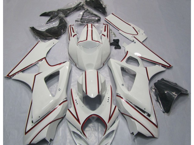 2007-2008 Blanc Avec Rayures Rouges Suzuki GSXR 1000 Carénage Moto 2007-2008 Blanc Avec Rayures Rouges Suzuki GSXR 1000 Carénage Moto