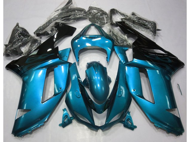 2007-2008 Bleu Clair Brillant & Noir Kawasaki ZX6R Carénage Moto 2007-2008 Bleu Clair Brillant & Noir Kawasaki ZX6R Carénage Moto