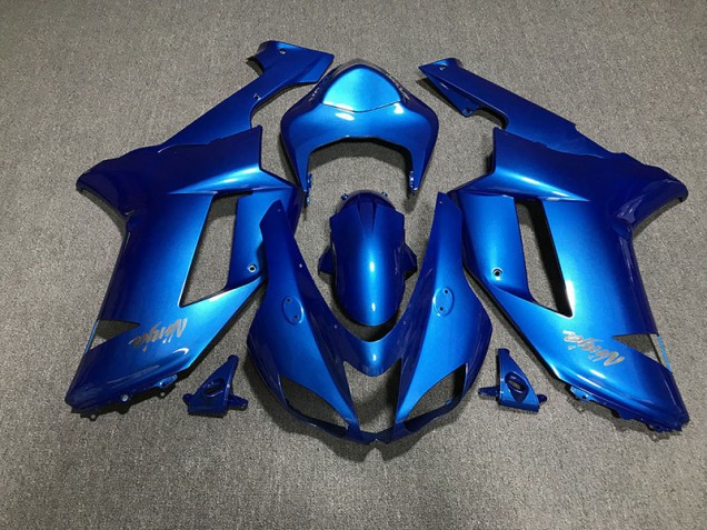 2007-2008 Logos Bleu Brillant & Chromés Kawasaki ZX6R Carénage Moto 2007-2008 Logos Bleu Brillant & Chromés Kawasaki ZX6R Carénage Moto