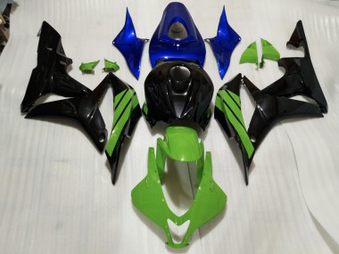 2007-2008 Noir Brillant & Accents Verts & Bleus Honda CBR600RR Carénage Moto