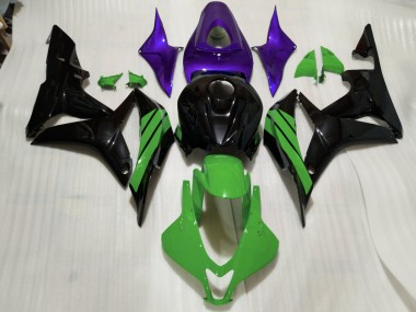 2007-2008 Noir Brillant Accents Verts & Violets Honda CBR600RR Carénage Moto