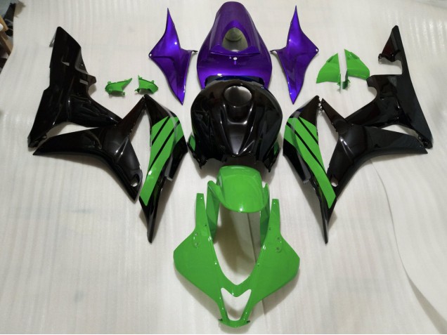 2007-2008 Noir Brillant Accents Verts & Violets Honda CBR600RR Carénage Moto