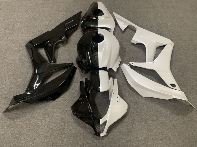 2007-2008 Noir Brillant / Blanc Divisé Honda CBR600RR Carénage Moto