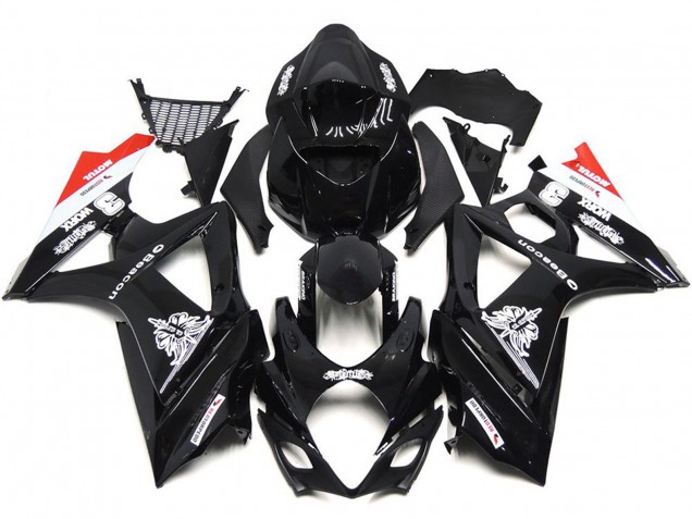 2007-2008 Noir Personnalisé Avec Une Touche De Blanc & De Rouge Suzuki GSXR 1000 Carénage Moto