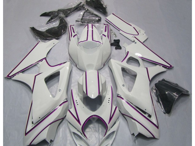 2007-2008 Rayure Épingle Rose Blanc Brillant Suzuki GSXR 1000 Carénage Moto