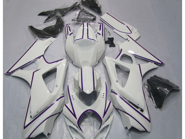 2007-2008 Rayure Épingle Violet Blanc Brillant Suzuki GSXR 1000 Carénage Moto