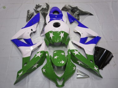2007-2008 Étoiles & Rayures Vertes & Bleues Honda CBR600RR Carénage Moto