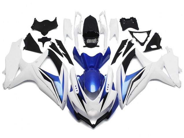 2008-2010 Blanc Brillant Avec Argent & Bleu Suzuki GSXR 600-750 Carénage Moto 2008-2010 Blanc Brillant Avec Argent & Bleu Suzuki GSXR 600-750 Carénage Moto