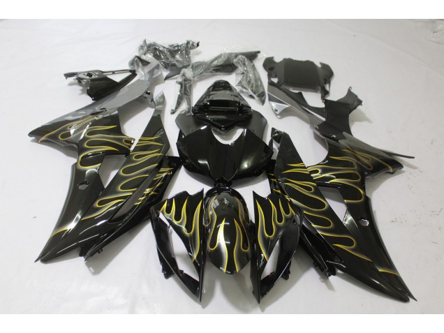 2008-2016 Noir Brillant & Flamme Yamaha R6 Carénage Moto 2008-2016 Noir Brillant & Flamme Yamaha R6 Carénage Moto
