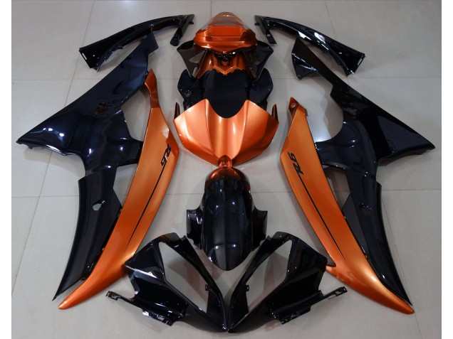 2008-2016 Noir Brillant & Orange Clair Yamaha R6 Carénage Moto