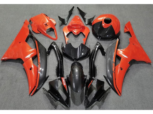 2008-2016 Orange Brillant & Fiber De Carbone Yamaha R6 Carénage Moto
