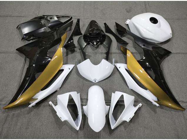 2008-2016 Personnalisé Or Noir & Blanc Yamaha R6 Carénage Moto 2008-2016 Personnalisé Or Noir & Blanc Yamaha R6 Carénage Moto