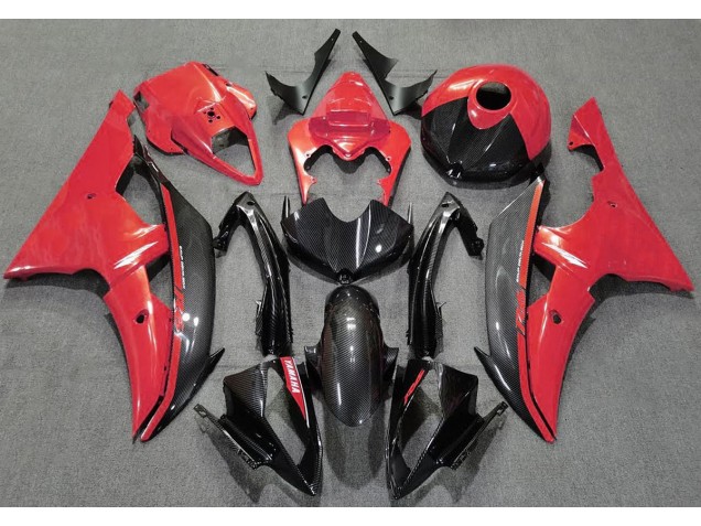 2008-2016 Rouge Brillant & Fiber De Carbone Yamaha R6 Carénage Moto 2008-2016 Rouge Brillant & Fiber De Carbone Yamaha R6 Carénage Moto