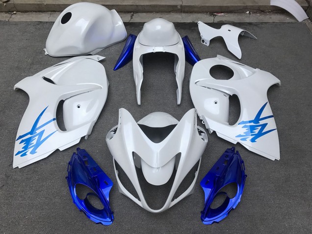 2008-2020 Blanc Brillant & Bleu Suzuki GSXR 1300 Carénage Moto 2008-2020 Blanc Brillant & Bleu Suzuki GSXR 1300 Carénage Moto