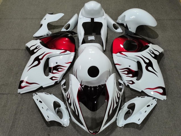 2008-2020 Blanc Brillant & Rouge Flamme Suzuki GSXR 1300 Carénage Moto 2008-2020 Blanc Brillant & Rouge Flamme Suzuki GSXR 1300 Carénage Moto
