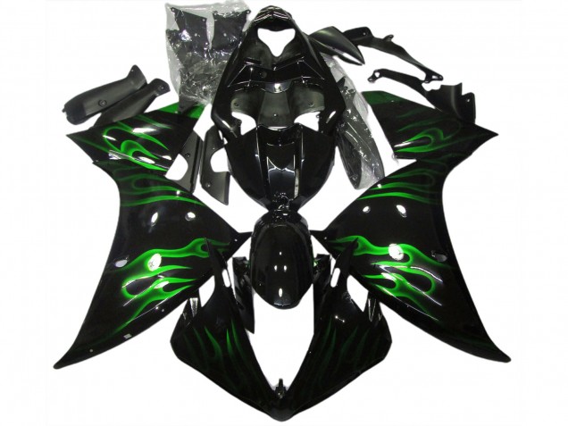 2009-2011 Noir & Vert Flamme Yamaha R1 Carénage Moto 2009-2011 Noir & Vert Flamme Yamaha R1 Carénage Moto