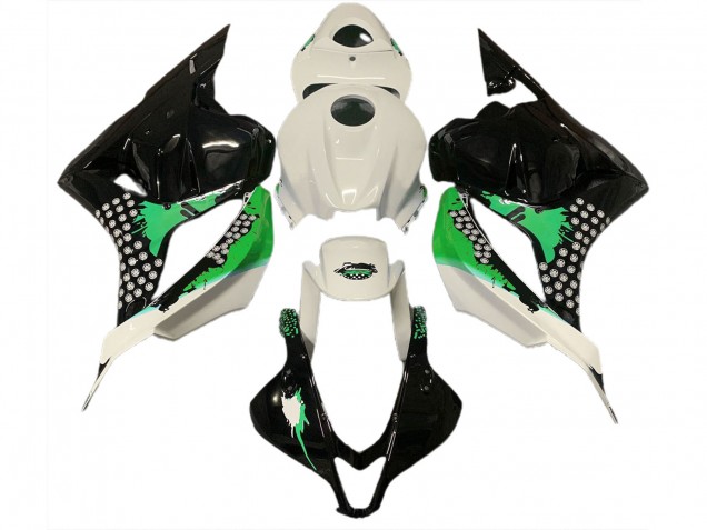 2009-2012 Éclaboussures Blanches & Vertes Brillantes Honda CBR600RR Carénage Moto