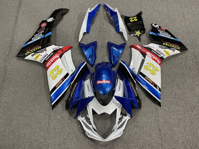 2011-2024 22 Rockstar Blanc & Bleu Suzuki GSXR 600-750 Carénage Moto 2011-2024 22 Rockstar Blanc & Bleu Suzuki GSXR 600-750 Carénage Moto