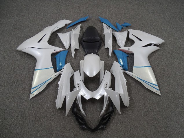 2011-2024 Blanc Nacré & Bleu Clair Suzuki GSXR 600-750 Carénage Moto 2011-2024 Blanc Nacré & Bleu Clair Suzuki GSXR 600-750 Carénage Moto