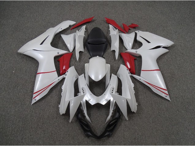 2011-2024 Blanc Nacré & Rouge Suzuki GSXR 600-750 Carénage Moto 2011-2024 Blanc Nacré & Rouge Suzuki GSXR 600-750 Carénage Moto