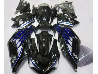 2012-2021 Noir Brillant & Bleu Kawasaki ZX14R Carénage Moto